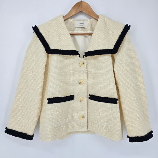 Courgette 아이보리 트위드 세일러 카라 자켓