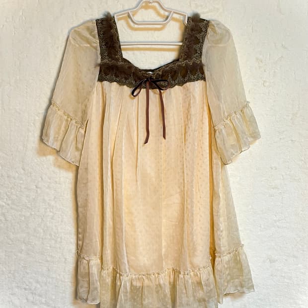 빈티지 모리걸 퍼 쉬폰 리본 원피스