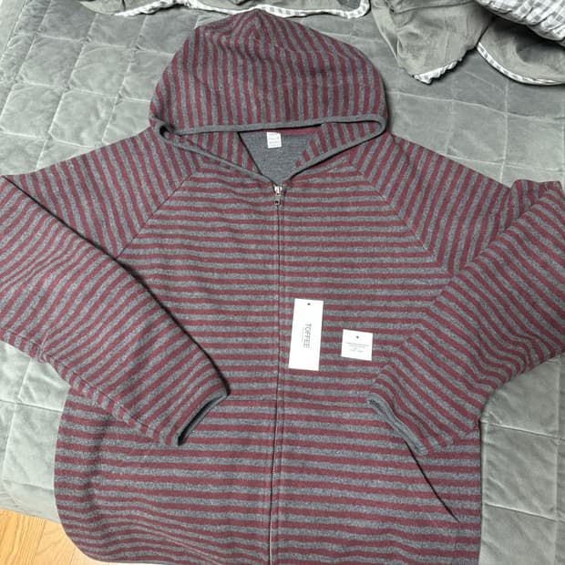 토피 스트라이프 플리스 후드집업 L