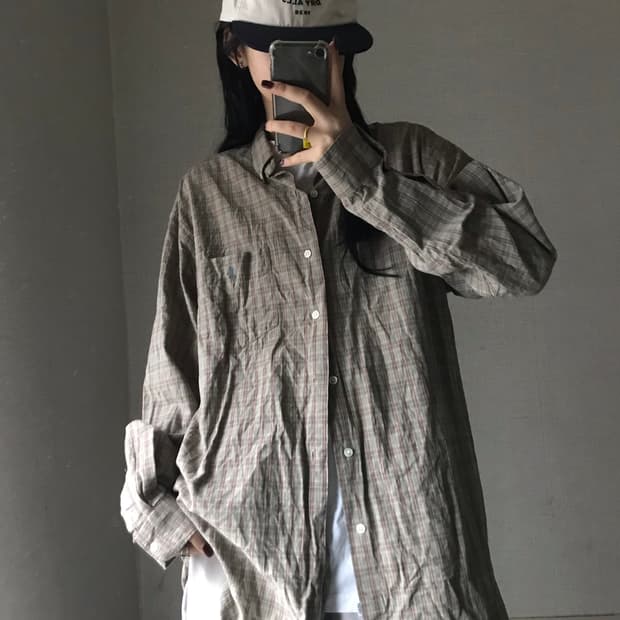 폴로 카키브라운 포켓 체크셔츠