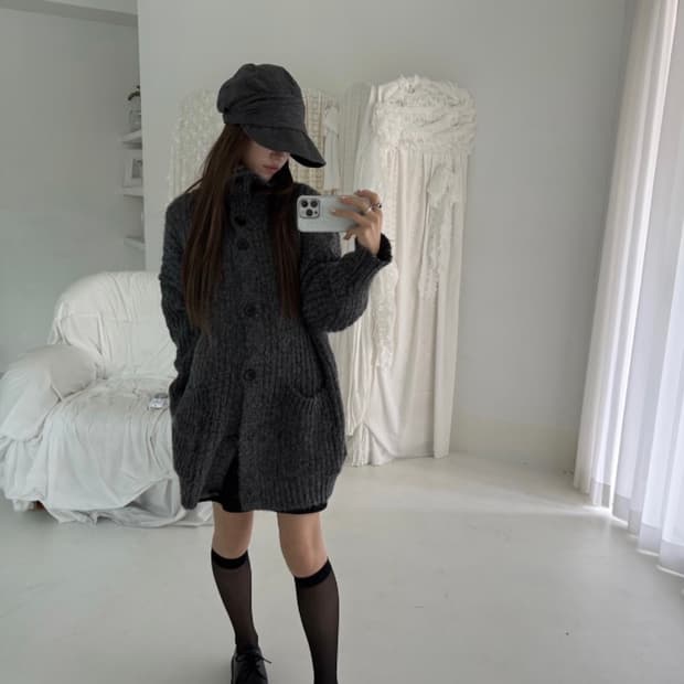 Long high neck cd 하이넥 울 버튼가디건