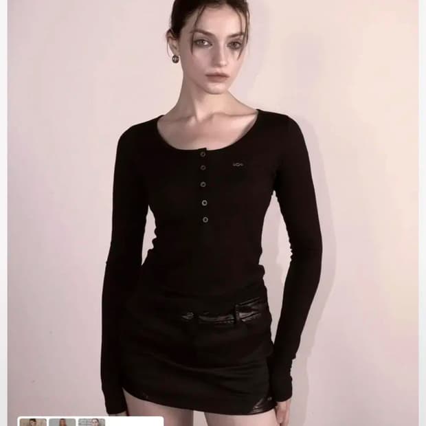 매고렌서울 메탈 트라이클립스 헨리넥 롱슬리브