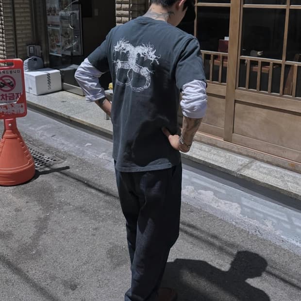 L) 90’s 스투시 드래곤 프린팅 반팔 티셔츠