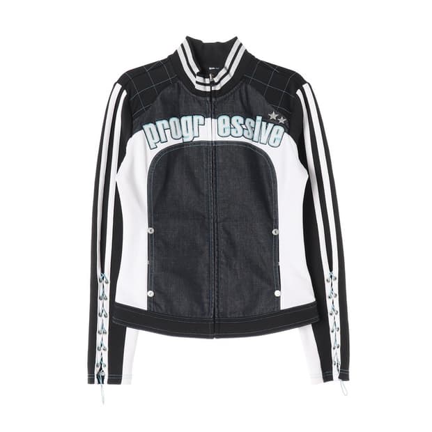 EXR 레이스업 소매 데님 배색 저지 자켓 S