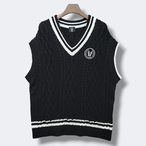 [2XL] 라이프워크 블랙 오버핏 케이블 브이넥 니트 조끼