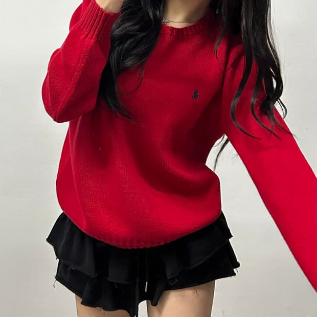 폴로 랄프로렌 신형 라벨 코튼 크루넥 니트(M)