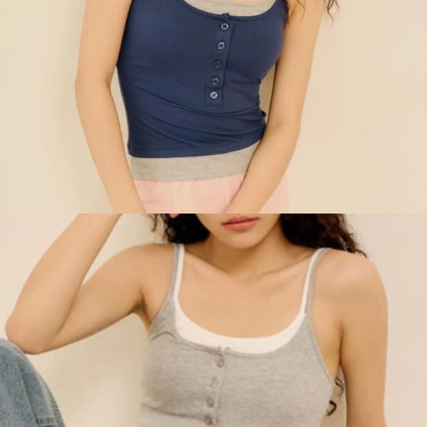 [새상품] 마른파이브 XL 헨리넥 레이어드 캡나시 그레이&화이트 네이비