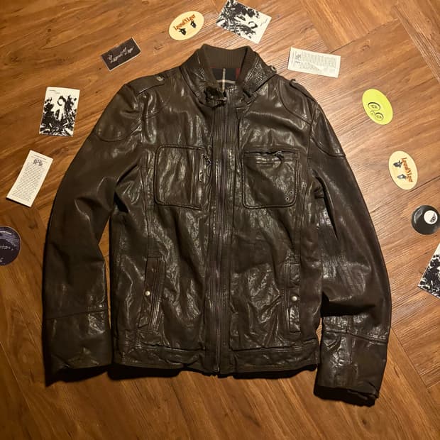 LEATHER 브라운 램 레더 집업 자켓