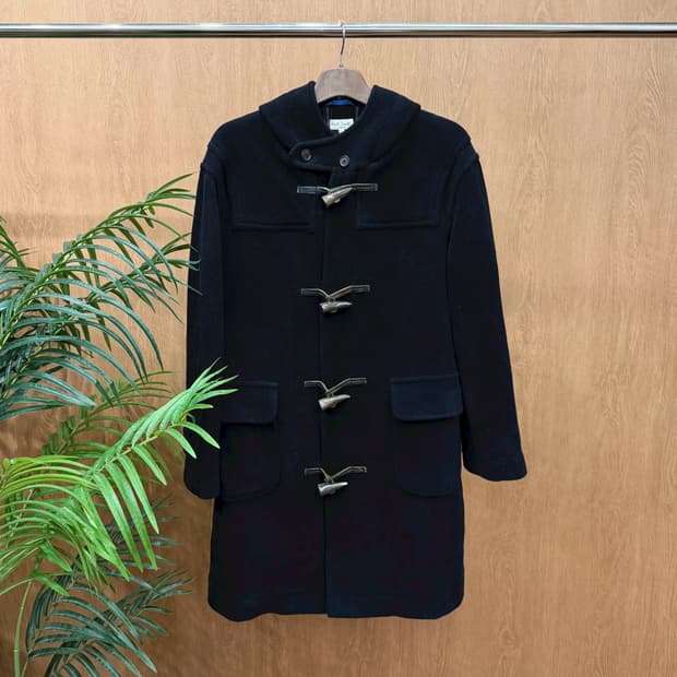 폴스미스 런던 코듀로이 후드 더플 코트 토글 버튼 디테일 레귤러핏 블랙