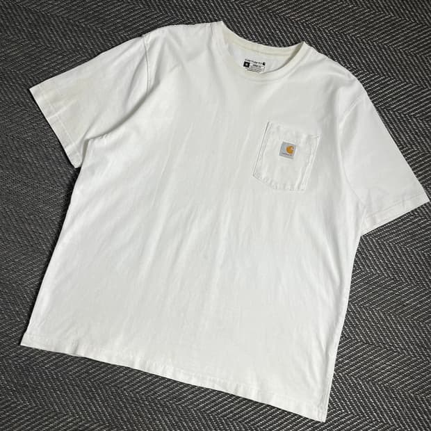칼하트 루즈핏 워크웨어 로고 포켓 반팔 티셔츠 화이트 y 4850