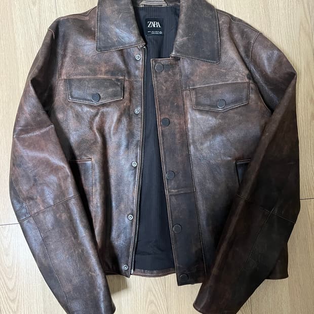 [S] 자라 리얼레더 자켓 브라운