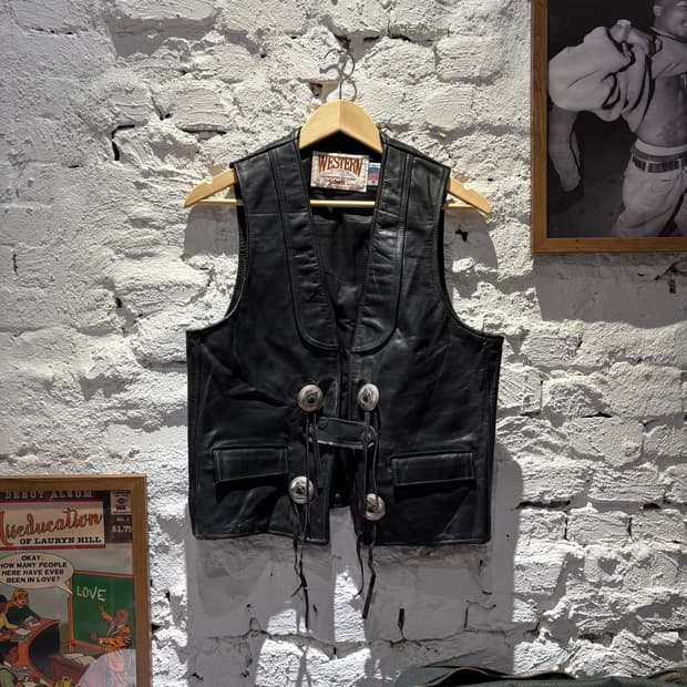 90s Schott WESTERN 쇼트 웨스턴 레더 가죽 베스트