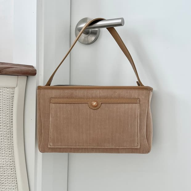 쿠레쥬 베이지 브라운 코듀로이 숄더백 꾸레쥬