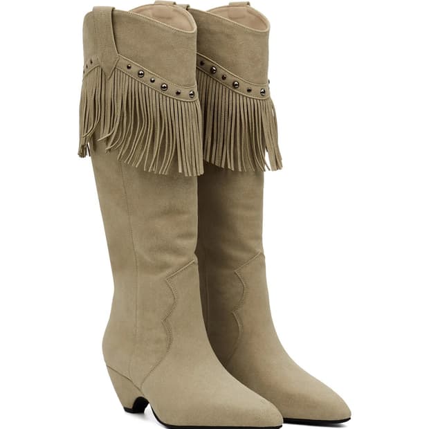 다이닛 Fringe long boots in suede beige