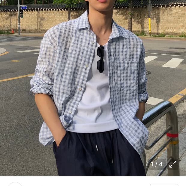 [새상품] 데이 린넨 라이크 웨이브 체크셔츠
