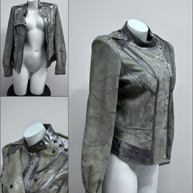 실버 글리터 사선 스터드 자켓