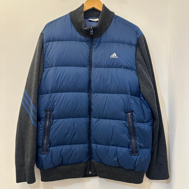110) 아디다스 니트 슬리브 블루 다운 패딩 점퍼
