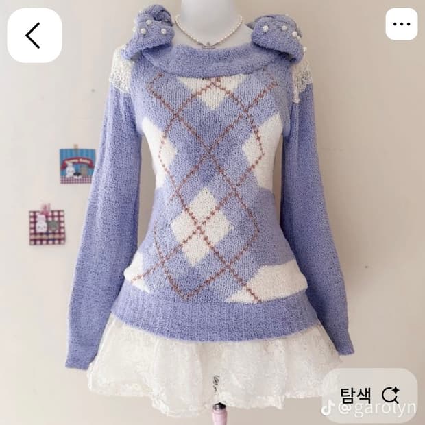 리즈리사 아가일 니트 왕리본 니트 로걀탑 히메갸루 짜잔씨 핀터레스트