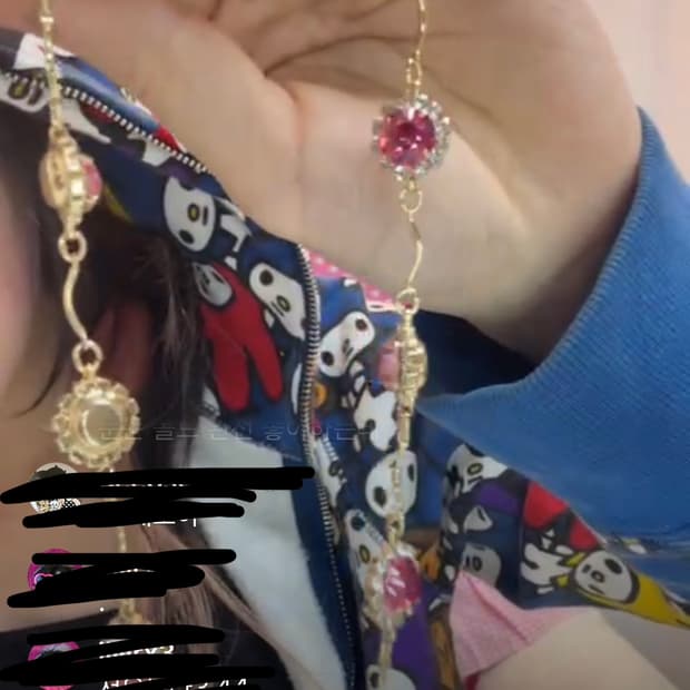 빈티지 갸루 핫핑크 스톤 스왈 골드 목걸이