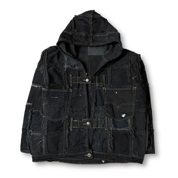 빈티지 블랙 리메이크 커스텀 후드 데님 자켓