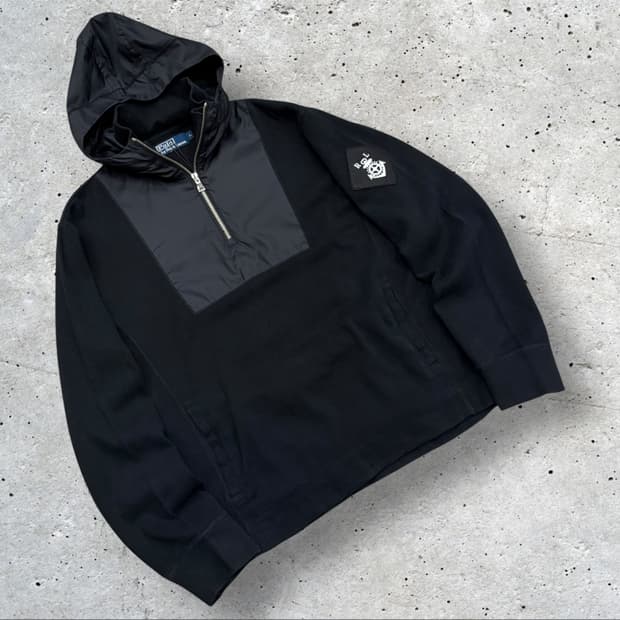 [L] 폴로 랄프로렌 나일론 니트 블랙 후드 아노락 C637