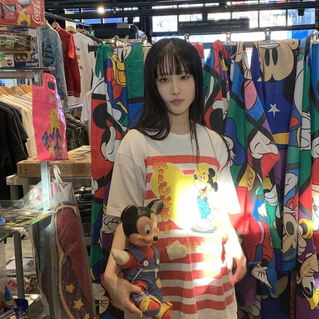 80-90s 빈티지 미키마우스 스트라이프 티셔츠
