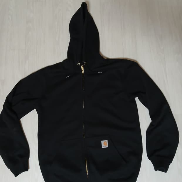 칼하트 루즈 핏 미드웨이트 레귤러 풀 집 스웨트셔츠 블랙