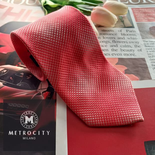 메트로시티 실크 레드 자카드 패턴 넥타이 9cm A+등급 A18767
