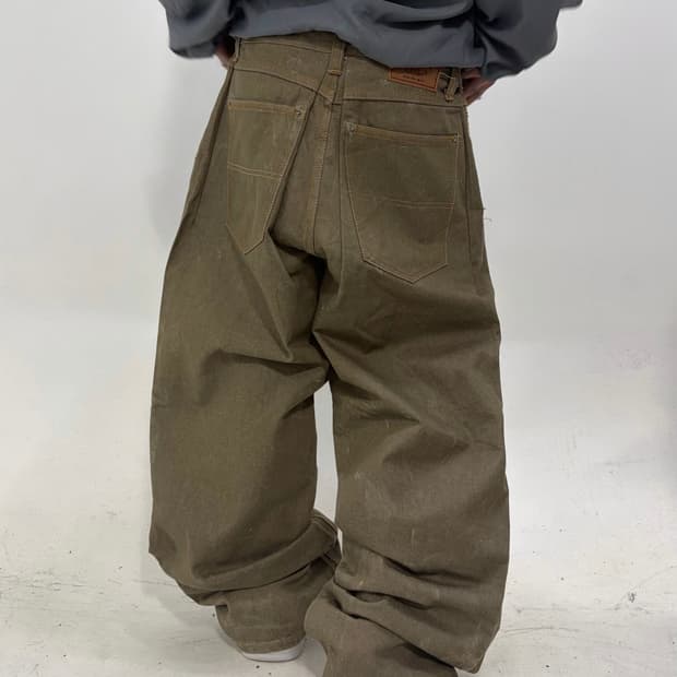 90s 빈티지 브라운 데님 와이드 핀턱팬츠