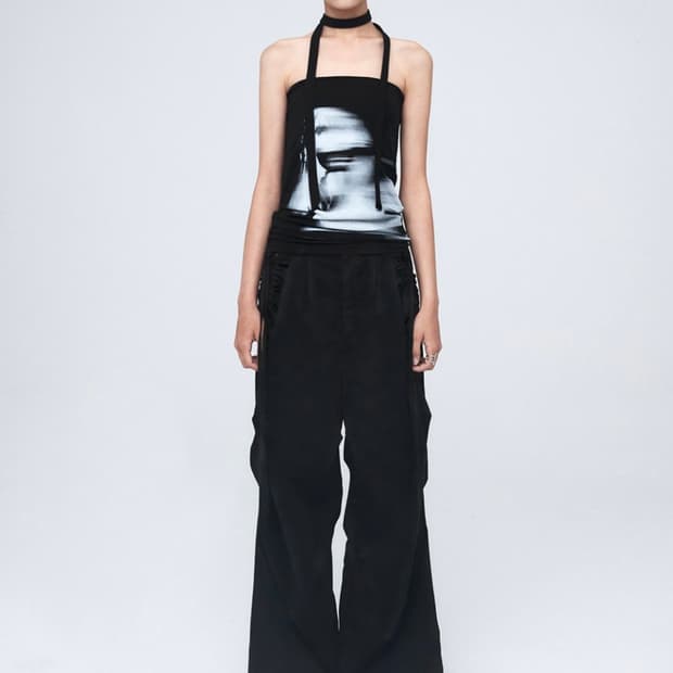 CONSTRICT HOLE WIDE PANTS (UNISEX) BLACK
