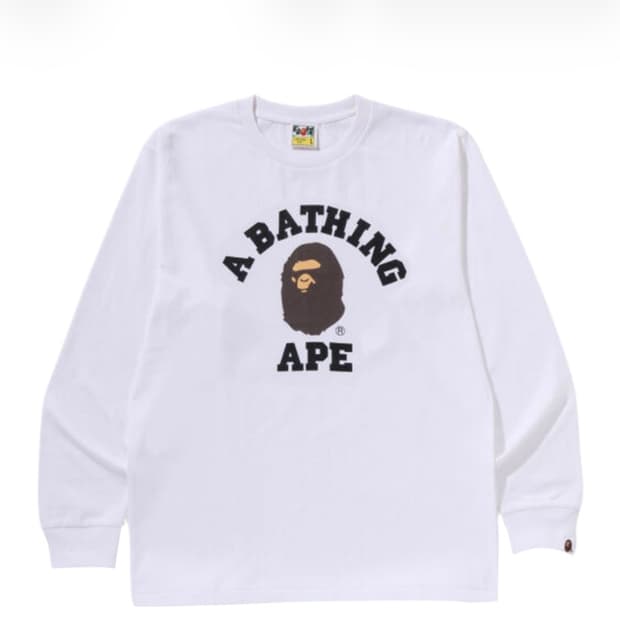 [새상품] 베이프 컬리지 롱슬리브 티셔츠 화이트
