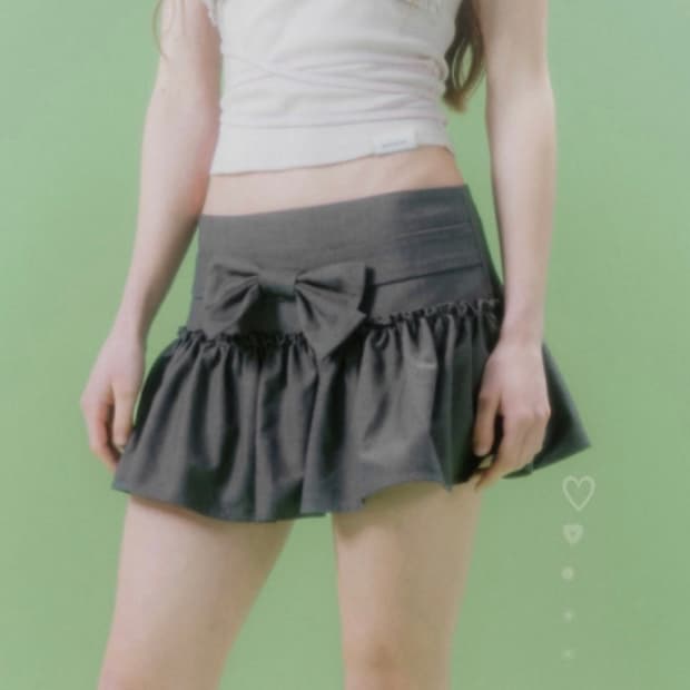 드라이로즈 리본 벨트 스커트 차콜 S