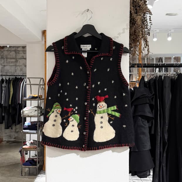 콜드워터 크릭 블랙 스노우맨 울 블랜드 스웨터 베스트