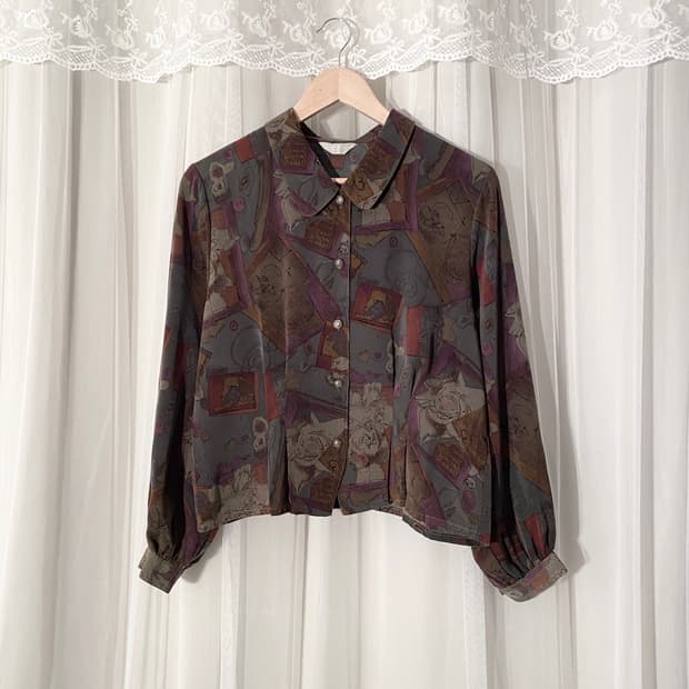 Vintage Abstract Geometric Print Blouse