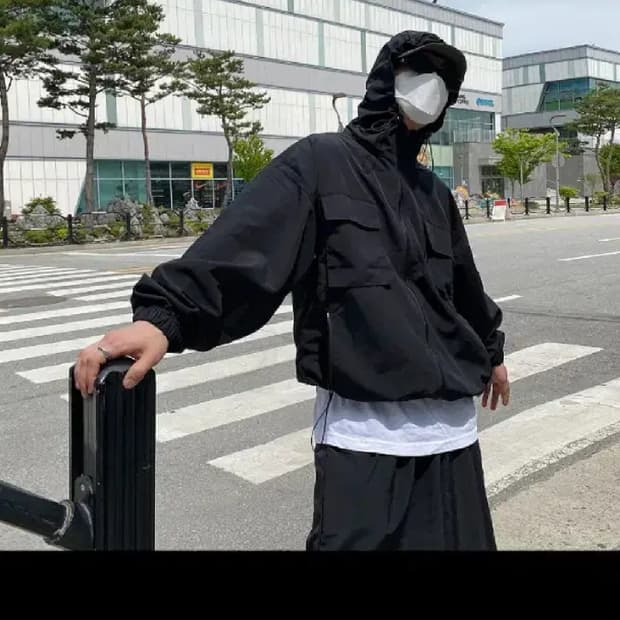 Free / 블랙 ) 고프코어 후드집업 바람막이 자켓