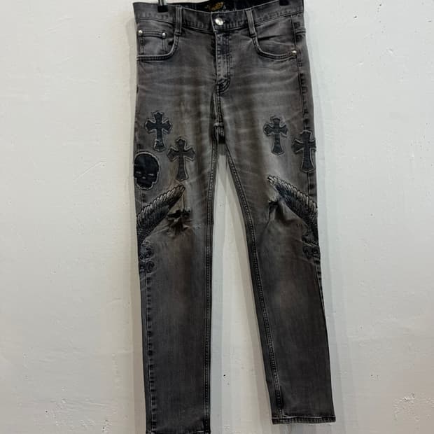 Cloud72 락펑크 락펑크 스컬 디스 데님팬츠