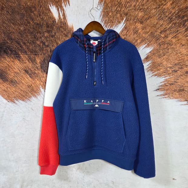 카파 올드스쿨 배색 반집업 후드 후리스