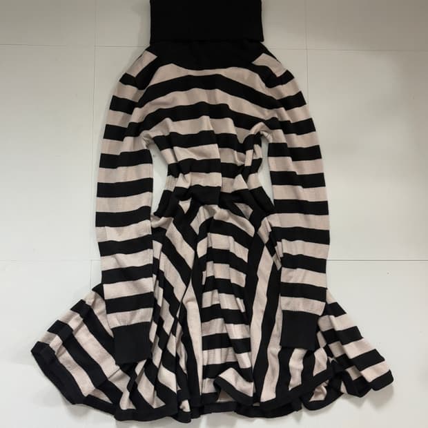 • striped turtleneck flared knit dress