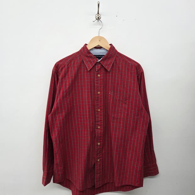 타미힐피거 레드 체크 남방 남m