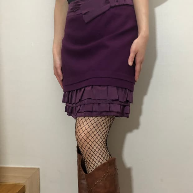 빈티지 퍼플 리본 프릴 스커트