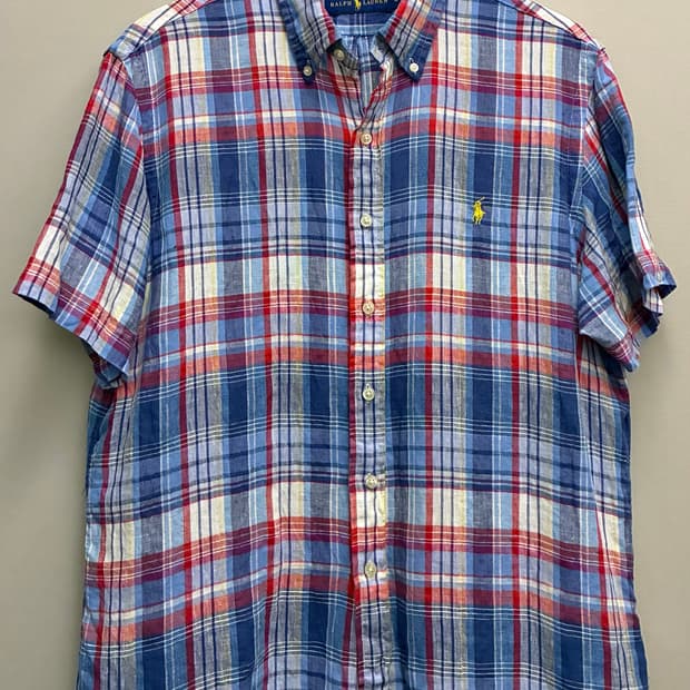 (M)POLO 폴로랄프로렌 마드라스 리넨 버튼다운 반팔 체크셔츠