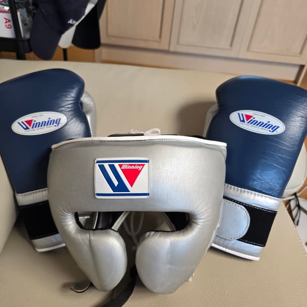 위닝 14온스 네이비실버 + 실버 t 헤드기어L 커스텀 복싱 스파링세트