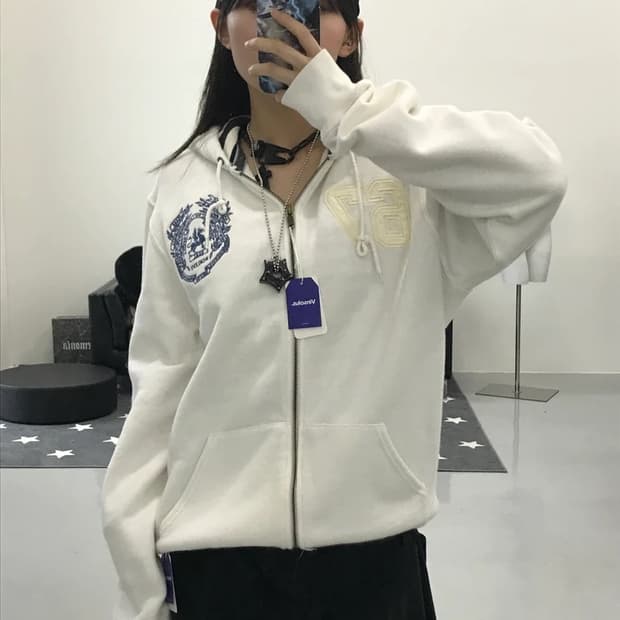 폴로 진스 화이트 후드집업