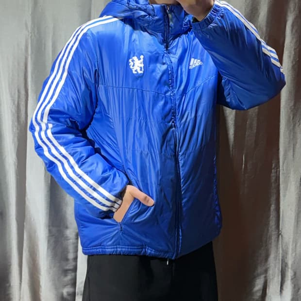 L 아디다스 첼시 삼선로고 코발트블루 후디 패디드 자켓