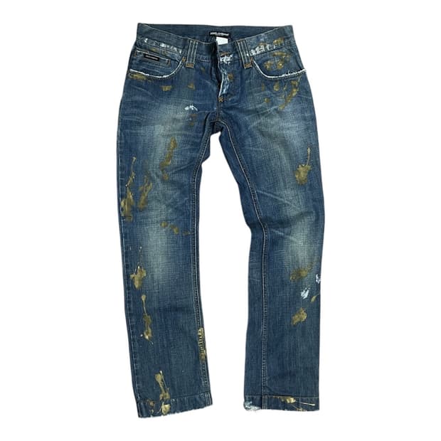 Dolce & Gabban 실버, 골드 페인팅 데님 팬츠