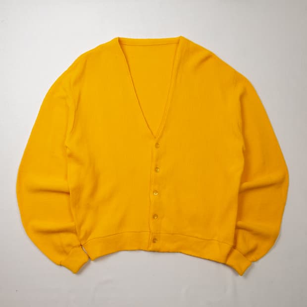 70s 버진 올른 아크릴 가디건 머스타드