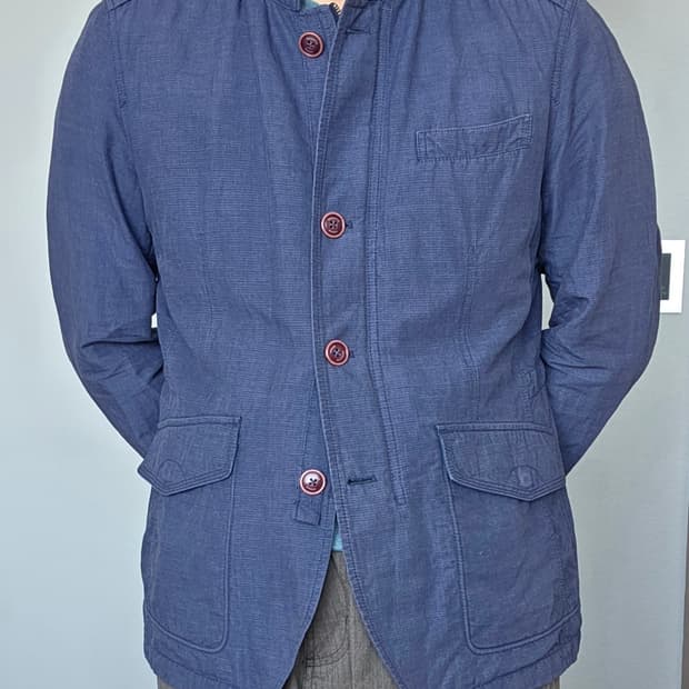 로가디스 (ROGADIS) 언콘 밴드 카라 린넨.코튼 블루 자켓 (100