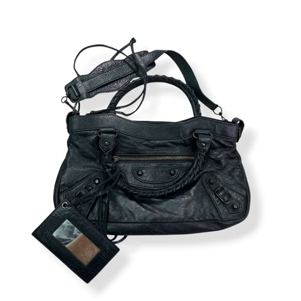 발렌시아가 115748 블랙 램스킨 클래식 시티 모터백