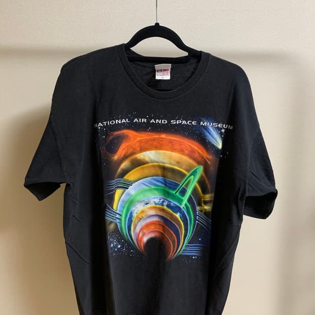 빈티지 8-90s USA 뮤지엄 블랙 반팔 티셔츠