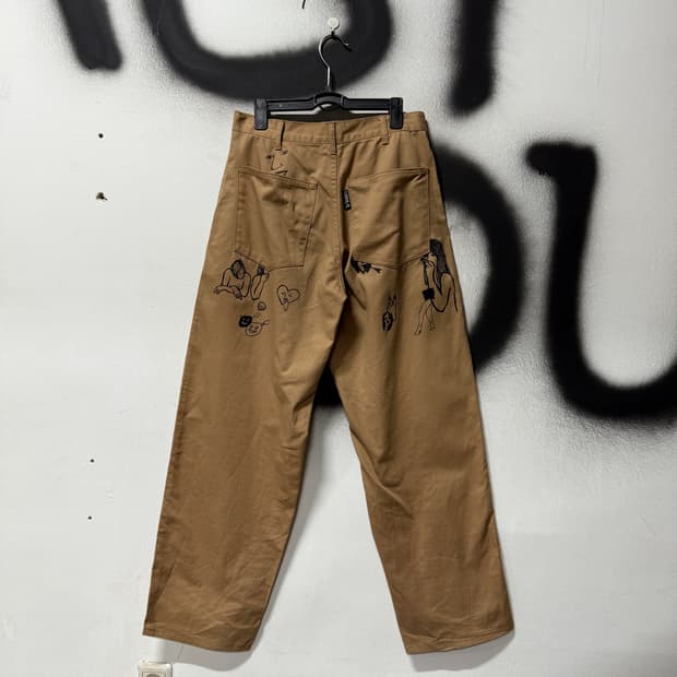 아조바이아조 이태원 스토리 프린팅 코튼 와이드 팬츠